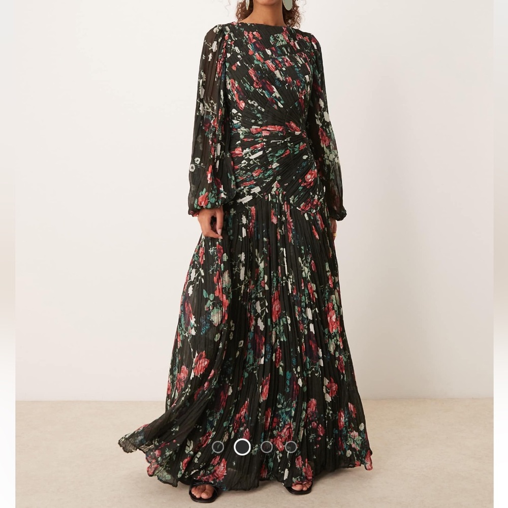 ASOS long sleeve shirred crinkle maxi dress